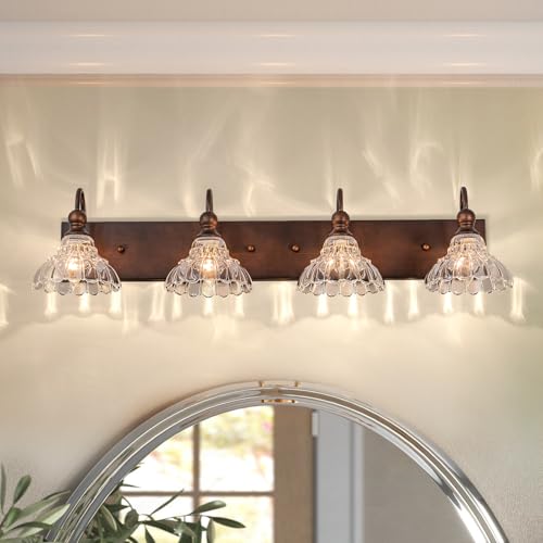 EDISLIVE Vintage Vanity Light for Bathroom ORB 4-Light Bath Wall Light Fixture with Clear Flower Glass Shades 36.22" E12 Antique Wall Sconce for Bedroom Hallway Living Room Vanity Mirror - color: ORB, size: 4 Light