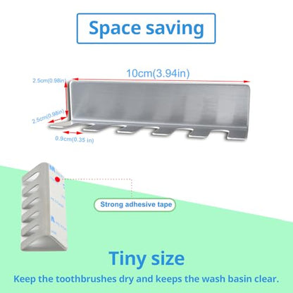 Wall Mounted Toothbrush Holder, Stainless Steel Toothbrush Holder with Self-Adhesive No Drilling Toothbrush Organizer, Bathroom Mounted Holder for Toothbrush Head, Washroom Razor Holder