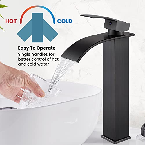 gotonovo Waterfall Tall Bathroom Faucet 1 Hole No Drain, Oil Rubbed Bronze | Modern Vessel Sink Faucet Single Handle 304 Stainless Steel,24” cUPC Supply Hoses,for Bowl Basin Lavatory Vanity Restroom RV - color: Bronze