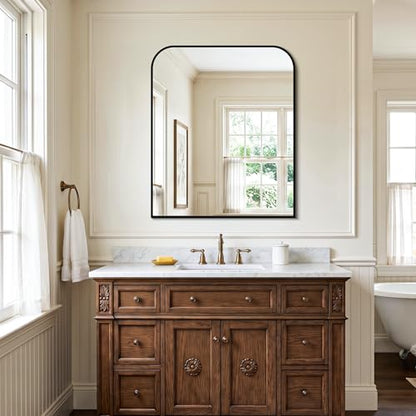 Black Bathroom Vanity Mirror 36x30 Inch | Metal Framed Bathroom Mirror for over Sink, Living Room, Bedroom, Entryway, Mantel, Fireplace Decor, Wall Mounted - size: 36"L x 30"W