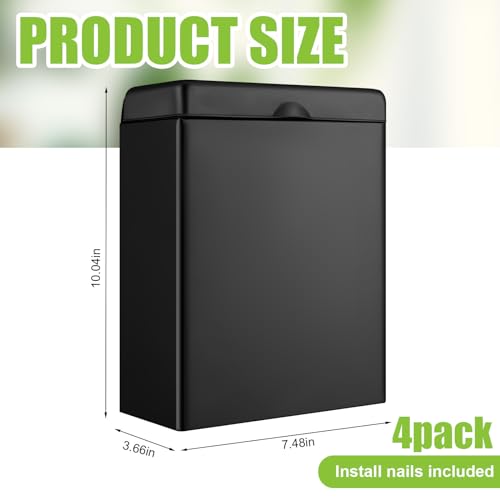 Tioncy 4 Pcs Sanitary Napkin Receptacle Wall Mounted,Black | Stainless Steel Sanitary Napkin Disposal Bins, Discreet Tampon Container, Home Office Public Restroom Use - color: Black
