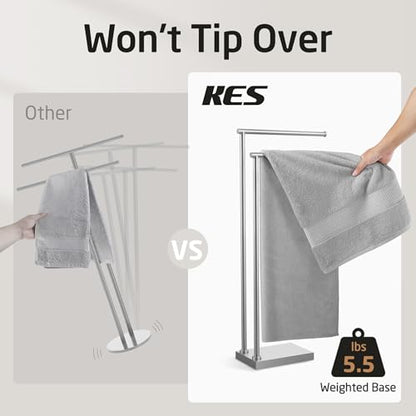 KES Free Standing Towel Racks for Bathroom with 3X Thicker Base, 2-Tier | Towel Rack Stand for Bathroom Floor, Upgrade Steady Design, Pro-Grade 18/8 Stainless Steel Brushed Finish, BTH239A-2 - size: 33-37 inch (2-tier, Variable Height)