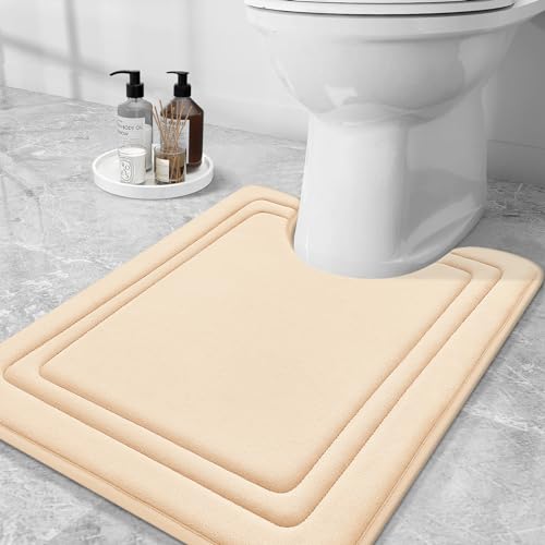 Grandaily Memory Foam Toilet Rugs U-Shaped 24x20, Ultra Soft, Non-Slip and Absorbent Bathroom Rugs, Machine Wash Dry, Comfortable Contour Bath Mat for Toilet Base, Beige - color: Beige