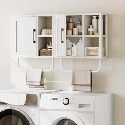 Medicine Cabinet, Bathroom Wall Cabinet with Towel Bar, Over The Toilet Storage Cabinet with Adjustable Shelf and Open Partition, for Bathroom, Laundry Room, Living Room, Kitchen, White - color: White