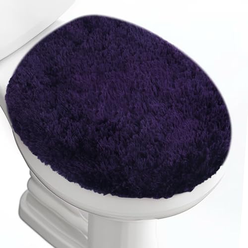 Soft Microfiber Toilet Lid Cover 17.5" x 15" Machine Washable | Solid Toilet Seat Cover Adjustable Rubber Backing Fits Most 16 -17.5" L x 14-16" W Round Oblong and Elongated Toilet Seat - color: Dark Purple