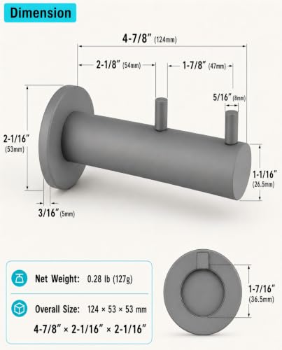 Hooks Heavy Duty Shower Hooks wall Hooks Hooks for Hanging (Cement Gray) | 304 stainless steel double hooks for bathroom, bedroom, closet, laundry, backpacks, bags and pet leashes - color: Cement Gray