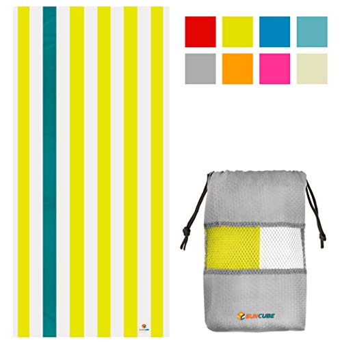 SUN CUBE Microfiber Beach Towel, Quick Dry Sand Free Beach Towel, Lightweight Compact Travel Swim Towel for Pool, Camping, Sand Resistant Packable Adult Towel - Yellow 78x35 Inches - color: Yellow, size: 78.00" x 35.00"