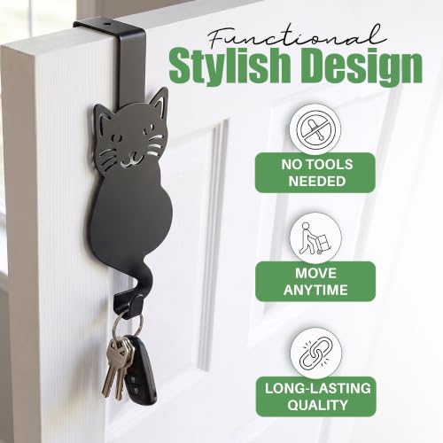 Evelots Over The Door Cat Hooks - 2 Pack - Strong Metal Kitty Decoration - Perfect for Coats, Handbags, Hats, Towels, Wreath Hanger Etc. - Hold up to 20 Pounds - Easy to Install - Rust Free - size: 2 Pack, style: Sitting Cat Design