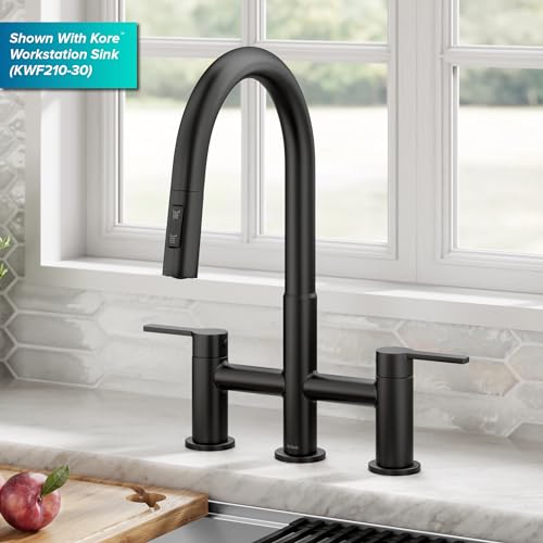 KRAUS Oletto Bridge Kitchen Faucet with Pull-Down Sprayhead in Matte Black, KPF-3122MB - color: Matte Black, style: Bridge Faucet