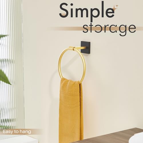 KOKOSIRI Hand Towel Holder Wall Mounted Towel Ring Bathroom Accessories Shower Towel Hanger Rack Stainless Steel Black with Gold, B3010GDK - color: Black Gold
