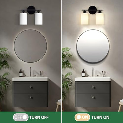 2-Light Bathroom Light Fixtures, Black Modern Vanity Lights with Milky White Frosted Glass Shades, Bathroom Wall Lamp for Kitchen Living Room Hallway - color: Milky White & Matte Black, size: 2 Light - 1 pack