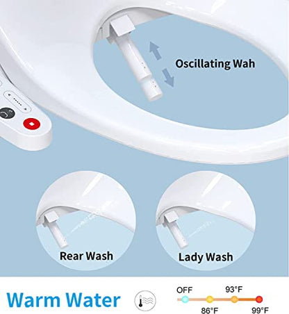R&T V2601 Electric Bidet Seat, Elongated Smart Toilet Seat with Warm Water, Adjustable Heated Seat, Air Dryer, Night Light, Bidet Attachment for Toilet - color: V2601