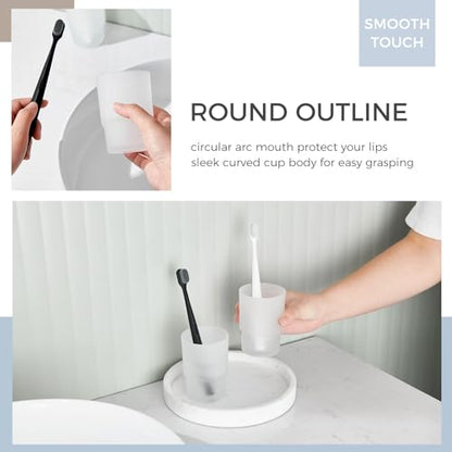 Aomasi Glass Tumbler Cups for Bathroom Sink, 2 Pack, Modern Frosted White | Thickened Substantial Glass, Bathroom Toothbrush Holder for Daily Drinking Water, Easy to Clean, Cabinet Small Items Storage - color: Frosted White