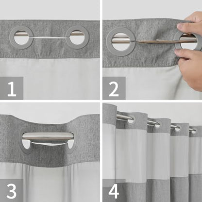 eachope No Hooks Needed Linen Textured Shower Curtain with Snap-in Fabric Liner Set,Grey Hotel Luxury Decor Shower Curtains for Bathroom,Waterproof & Washable,71Wx77H | 230GSM Thick Fabric,Hotel Luxury Decor,Mesh Top Window,Magnetic Weighted Hem,Waterproo