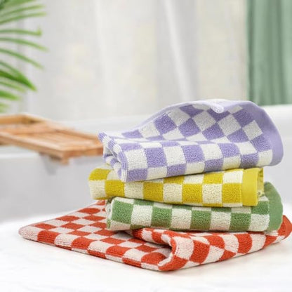Jacquotha Wash Cloths Checkered 4 Pack 4 Colors | Cotton Washcloths for Face Body, 13 x 13 Inches Daily Cleansing Kitchen Towels - color: 4 Colors