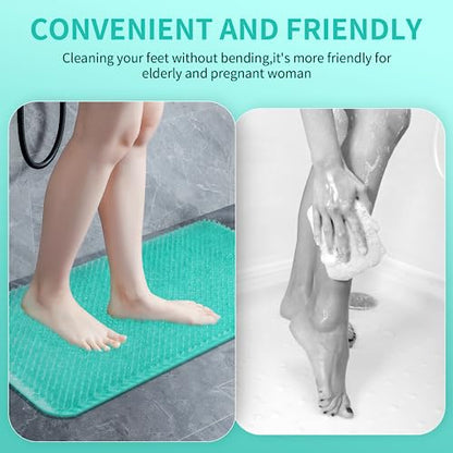 Yolife Shower Foot Scrubber Mat, Anti-Slip Bath Mat with Scrub Bristles, Soft Shower Foot Massager with Strong Suction Cups for Soothe Achy Feet, 25.6" x 13.4" - color: Green, size: 25.6" x 13.4" (Rectangular)