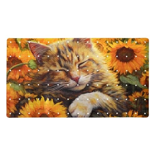 Shower Mat Non Slip 26.8 x 15.1 Inches, Cat Sunflowers Bathtub Mat Shower Stall Mats with Suction Cups and Drain Holes, Non Slip Bath Mat for Tub for Elderly & Kids - color: Multi 4