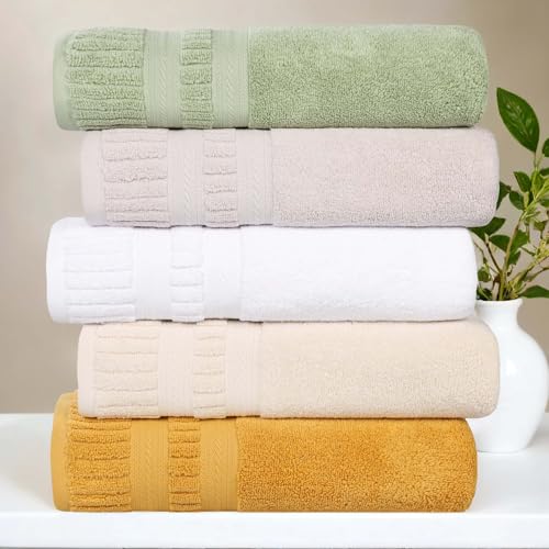 Superior Venice Zero Twist Cotton Medium Weight Bath Sheets, for Guest Bath, Bathroom, Shower, Spa, Plush Towels, Essentials, Ribbed Textured Border, Oversized Towels, Set of 2, Gold