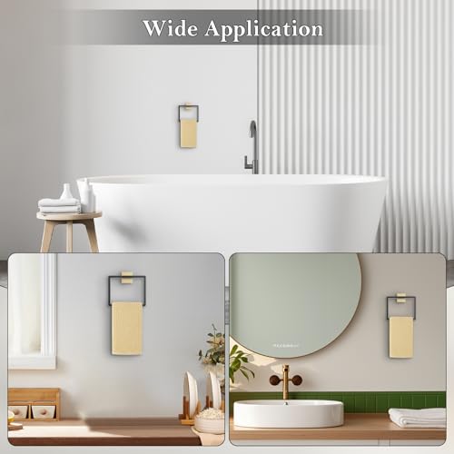 2-Piece Black Gold Towel Ring,Hand Towel Holder,Modern Towel Holder Stainless Steel Towel Rack Wall-Mounted Bathroom Towel Ring - color: Black&gold, size: 2 Pcs