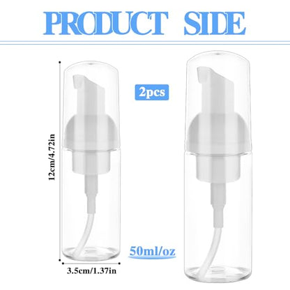 2 Pack Foam Pump Bottle Travel Small Size Mousse Foam Soap Dispenser Mini Empty Clear Plastic Foaming Soap Dispenser Refillable Pump Containers for Face Wash Lash Shampoo Skin Care 50 ml/1.7 oz