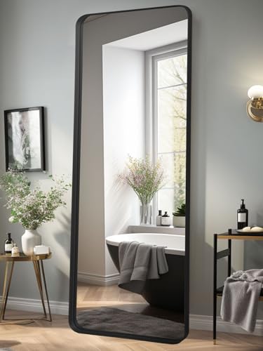 Anpark Rectangle Mirror Full Length 21" x 64" Large Floor Mirror Black Metal Deep Frame Wall Mounted Hanging for Home Decor Leaning Wall Full Body Dressing Mirror for Closet Bedroom - color: Black, size: 64"L x 21"W