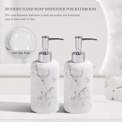2pcs/Set Hand Soap Dispenser Sets - 10.8oz Refillable Resin Liquid Soap Dispensers with Rust-Proof Pump for Bathroom Countertop or Kitchen, Marble White - color: Marble White