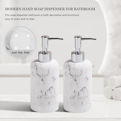 2pcs/Set Hand Soap Dispenser Sets - 10.8oz Refillable Resin Liquid Soap Dispensers with Rust-Proof Pump for Bathroom Countertop or Kitchen, Marble White - color: Marble White