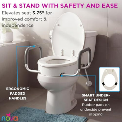 NOVA Raised Toilet Seat with Handles for Seniors – Elongated Toilet Riser with Safety Grab Bars, Elevated Toilet Seat for Elderly, Disabled & Post-Surgery Support - Elongated Toilet - style: Elongated