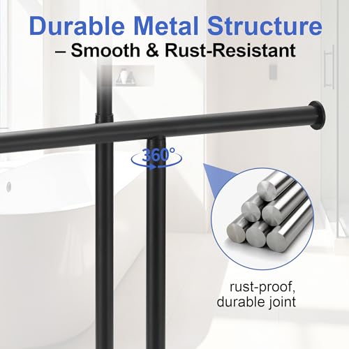 Freestanding Matte Black Towel Rack with Extendable Double Bars, Weighted Base Bathroom Towel Holder Stand, Rust-Resistant Stainless Steel Standing Towel Racks for Bathroom Storage - color: Black