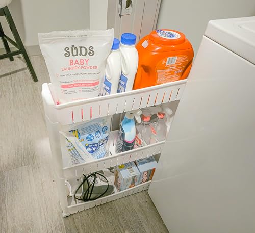 Slim Rolling Storage Cart for Bathroom and Laundry Room Organization - Narrow Space-Saving Mobile Shelving Utility Cart - Versatile Tier Design (White, 4 Tier) - size: 4 Tier, style: White