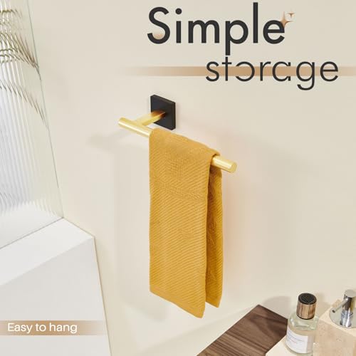KOKOSIRI Bathroom Towel Bar Hand Towel Holders Wall Mount Toilet Kitchen Cabinet Paper Holder Stainless Steel Bath Hardware Black with Gold, B3008GDK - color: Black Gold, size: 1 Pack