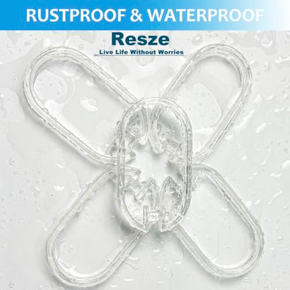 Resze 24 PCS Clear Shower Curtain Hooks with Fixed Locking Clips | Oval Anti-Slip Bath Rings,Durable Plastic Resin,Invisible Design,Rust Resistant Decorative Hooks for Bathroom,Kitchen,Bedroom