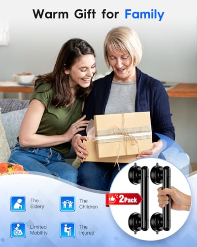 Upgraded 2-Pack Grab Bars for Shower Bathroom Wall, Heavy-Duty Suction Grab Bars Shower Handle Safety for Elderly Seniors Handicap, No Drilling Tool-Free, Easy Removal and Reusable (Black) - color: Black (2 Pack)