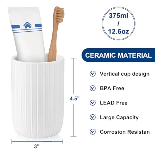 Bathroom Tumbler Cup Ceramic 2Pcs 12.6oz Reusable Toothbrush Cup 375ml,Toothbrush Holder for Your Bathroom (White) - color: Stripe-white, size: 2pcs