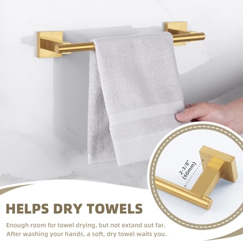 Suyar Brushed Gold Bathroom Accessories, Bathroom Hardware Set 4 Pieces | Include Robe Hook, Toilet Paper Holder, Hand Towel Holder, Towel Bar, SUS304 Stainless Steel, Wall Mounted - color: Brushed Gold