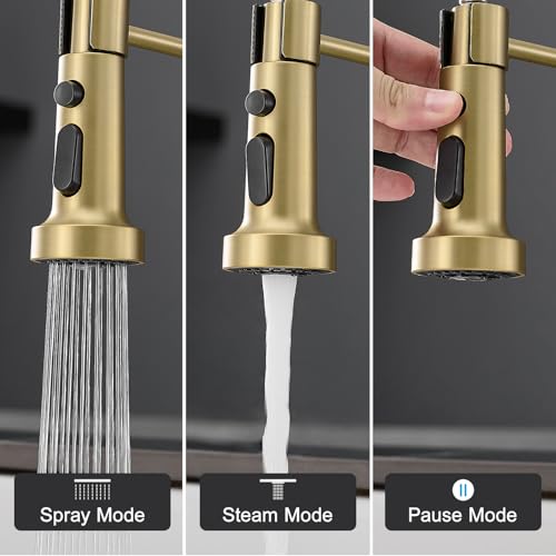 AIMADI Brushed Gold Kitchen Faucet with Pull Down Sprayer,Single Handle | One Hole Commercial Spring Design,Pull Down Sprayer,for Farmhouse Camper Bar Laundry Room - color: Brushed Gold