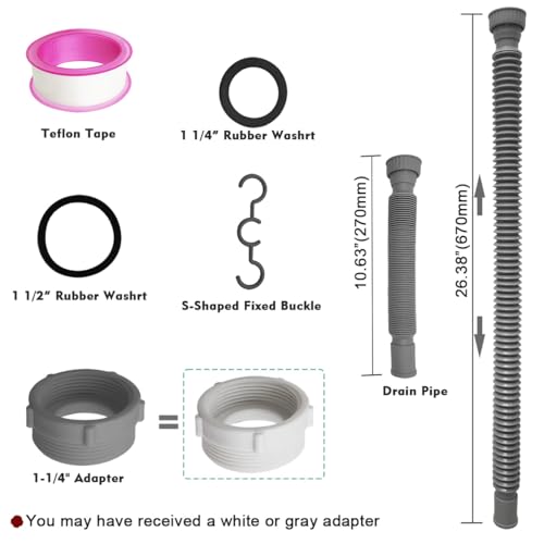 Flexible Expandable Bathroom P Trap, 1 1/4 to 1 1/2 Sink Drain Adapter Included, Wash Basin Rubber Tips Sink Drain Pipe, Universal Extension Tube for Kitchen Bathroom Sink Sewer Drain - color: Gray
