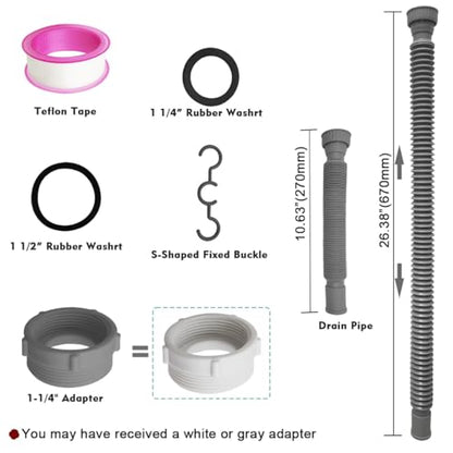 Flexible Expandable Bathroom P Trap, 1 1/4 to 1 1/2 Sink Drain Adapter Included, Wash Basin Rubber Tips Sink Drain Pipe, Universal Extension Tube for Kitchen Bathroom Sink Sewer Drain - color: Gray