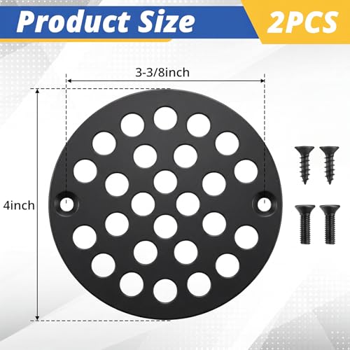 2pcs 4 Inch Round Screw-in Shower Drain Cover Replacement Easy-to-Install Floor Drain Grate with Screws Brushed Nickel (Matte Black) - color: Matte Black