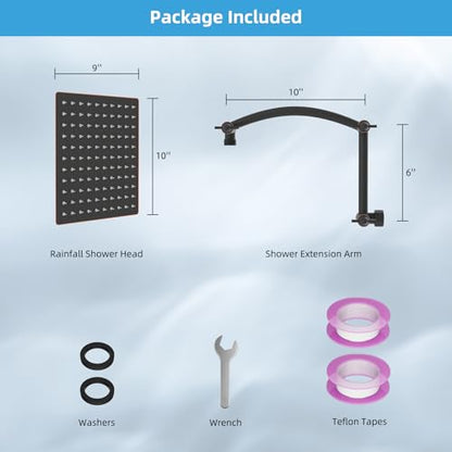Hibbent 10'' Rain Shower Head with 16'' Extension Arm, Oil Rubbed Bronze | cUPC Certified High Pressure Rainfall Showerhead with Solid Brass Adjustable Shower Head Extension Arm, Fixed Showerheads - color: Oil Rubbed Bronze, style: Square 10''