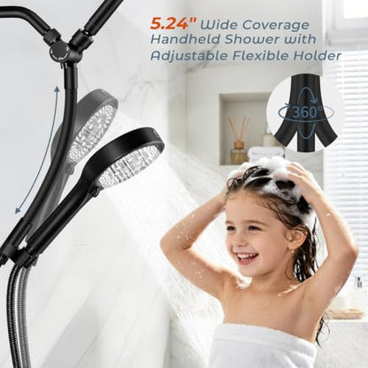 Shower Head with Handheld Combo High Pressure Black, Adjustable Bar | No drilling required, Height-Adjustable, 9-inch rainfall head, silicone slide bar, 3-waydiverter, 59-inch hose, G1/2 fit - color: 1-Black