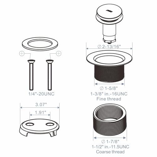 HIDROP Brushed Gold Bathtub Drain Assembly Kit, 2-Hole Overflow Faceplate | Tip Toe, 304 Stainless Steel and Brass, Universal Fine/Coarse Thread fit 1-3/8" or 1-1/2" Tub Drain, Tub Drain Replacement - color: Gold, style: 2 Holes