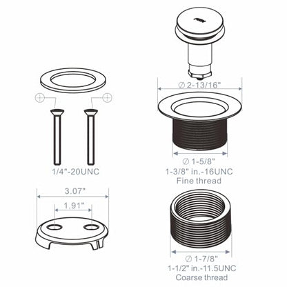 HIDROP Brushed Gold Bathtub Drain Assembly Kit, 2-Hole Overflow Faceplate | Tip Toe, 304 Stainless Steel and Brass, Universal Fine/Coarse Thread fit 1-3/8" or 1-1/2" Tub Drain, Tub Drain Replacement - color: Gold, style: 2 Holes