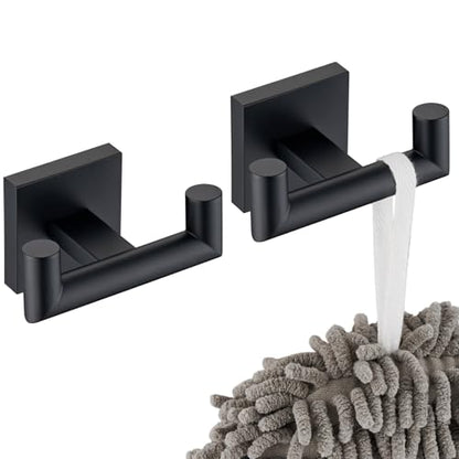KOKOSIRI Robe Hook Bathroom Double Towel Coat Hooks Matte Black for Bath Kitchen Wall Mounted, 2 Pack Stainless Steel B1015BK-P2 - color: Matte Black, size: 2 Pack
