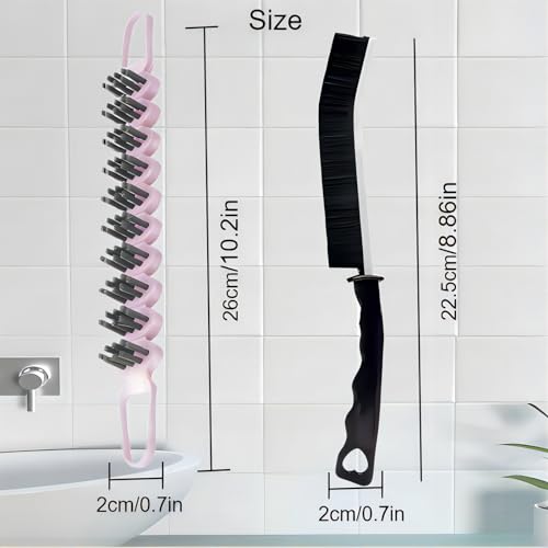 Crevice Cleaning Brush Set Grout Scrub Cleaning Tools 3 Pcs Black/Pink - color: Black&pink