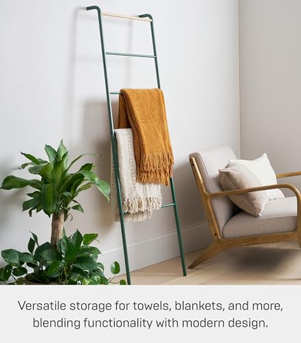 YAMAZAKI Home Strategist Leaning Ladder Hanger - Bathroom Storage Rack Holder Stand, 63" - Steel - color: Forest Green