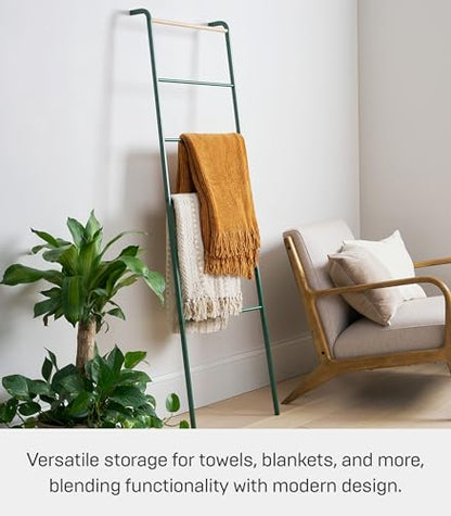 YAMAZAKI Home Strategist Leaning Ladder Hanger - Bathroom Storage Rack Holder Stand, 63" - Steel - color: Forest Green