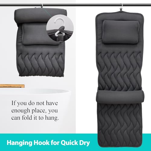 AEROiVi Full Body Bath Pillow Adjustable Lumbar Pillow 14 Suction Cups Gray | Relaxing Soft Bathtub Cushion with laundry bag 3D Air Mesh Fit Any Tub Bathroom Accessories Washable Quick-Dry - size: 50 inch gray