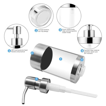 Dish Soap Dispenser Hand Pump Dispenser 1PCS (10OZ/300ML) | Stainless Steel Case Acrylic Liner Shatterproof and Leakproof Refillable Liquid Hand Soap Dispenser for Bathroom & Kitchen