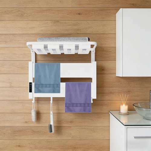 Electric Heated Towel Warmer Rack w/LED Touch Screen, Wall-Mounted Foldable Heated Towel Rack w/95-158℉ Temperature Adjustments ＆ 0-2h Timer for Bathroom Shower Hot Tub (White, Foldable) - color: White, size: Foldable
